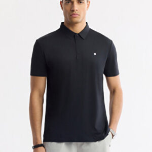 Erkek Siyah Kıvrılmaz Polo Yaka Teknik Kumaş Regular Fit T-Shirt A51Y1155 - Premium Kalite