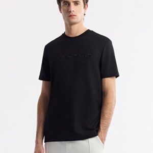 Erkek Siyah Slim Fit Bisiklet Yaka Baskılı Bi-Stretch İnterlok Regular Fit T-Shirt A51Y1001 | Orjinal Ürün