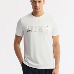 Erkek Beyaz Bisiklet Yaka Baskılı Bi-Stretch İnterlok Regular Fit T-Shirt A51Y1003 - Hediye Kutulu