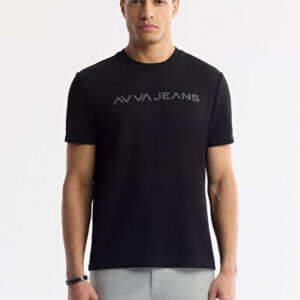 Avva Erkek Siyah Bisiklet Yaka Reflektörlü Bi-Stretch İnterlok Regular Fit T-Shirt A51Y1037 | Yeni Sezon