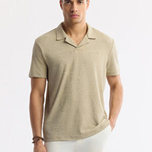 Erkek Vizon Apaj Yaka Jakarlı Elastan Regular Fit T-Shirt A51Y1069 - Premium Kalite