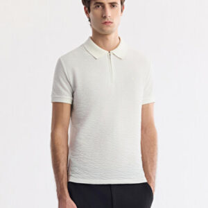 Erkek Beyaz Polo Yaka Dokulu Jakarlı Regular Fit T-Shirt A51Y1019