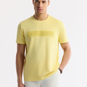Erkek Sarı Klasik Bisiklet Yaka Baskılı Bi-Stretch İnterlok Regular Fit T-Shirt A51Y1021 - Hediye Kutulu