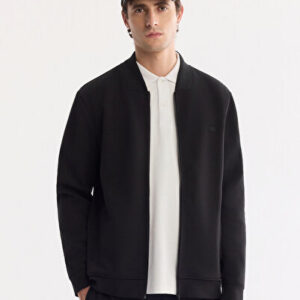 Yeni Sezon Sweatshirt Erkek Siyah Kare Yaka Fermuarlı Pamuklu Kolay Ütülenen Regular Fit A61Y1201