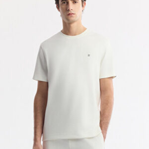 Erkek Ekru T-Shirt İnterlok Bi-Stretch Baskılı Yaka Bisiklet Regular Fit A51Y1150