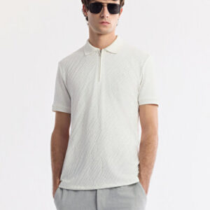 Erkek Beyaz Klasik Polo Yaka Jakarlı Regular Fit T-Shirt A51Y1090 | Orjinal Ürün