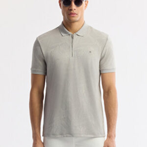 Erkek Gri Polo Yaka Jakarlı Elastan Regular Fit T-Shirt A51Y1059 | 2026 Koleksiyon