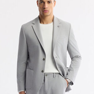 Erkek Gri Hafif Yaka Ceket Viskon Karışımlı Slim Bi-Stretch Comfort Blazer Mono Fit A51Y4001