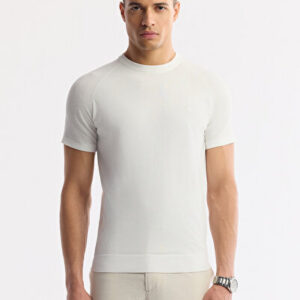 Erkek Ekru Klasik Bisiklet Yaka Rayon Triko Regular Fit T-Shirt A51Y5005 - Premium Kalite