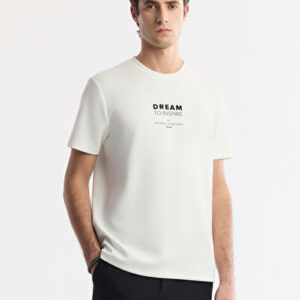 Erkek Ekru Slim Fit Bisiklet Yaka Baskılı Bi-Stretch İnterlok Regular Fit T-Shirt A51Y1140 | Orjinal Ürün