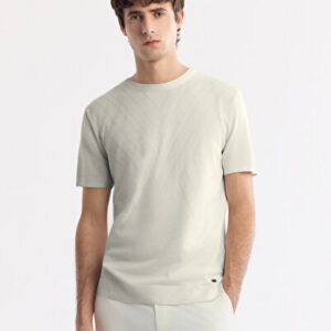 Avva Erkek Ekru Bisiklet Yaka Viskon Karışımlı Dokulu Triko Regular Fit T-Shirt A51Y5163