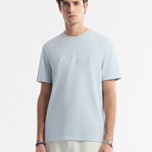 Erkek Açık Slim Fit Mavi Bisiklet Yaka Bi-Stretch İnterlok Regular Fit T-Shirt A51Y1132