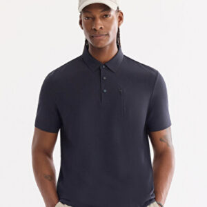 Erkek Lacivert Kıvrılmaz Polo Yaka Kırışmaz Hızlı Kuruyan Teknik Kumaş Regular Fit T-Shirt A61Y1095