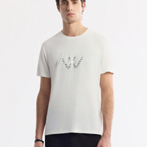 Erkek Ekru Bisiklet Yaka Baskılı Soft Touch Regular Fit T-Shirt A51Y1106