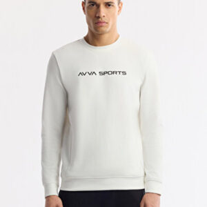 Erkek Ekru Regular Fit Bisiklet Yaka Baskılı Bi-Stretch İnterlok Regular Fit Sweatshirt A51Y1208 - Hızlı Kargo