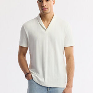 Erkek Ekru Casual Şal Yaka Viskon Karışımlı Jakarlı Regular Fit T-Shirt A51Y1071