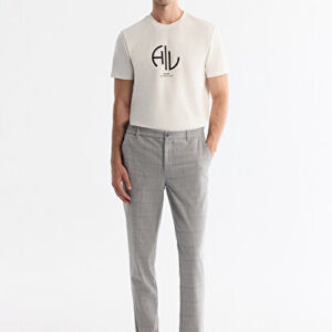 Erkek Gri Yanları Lastikli Ekose Duble Paça Elastan Slim Fit Pantolon A42Y3022