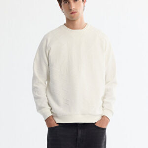 Erkek Ekru Bisiklet Baskılı Fit Elastan Sweatshirt Yaka Regular A42Y1335