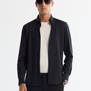 Erkek Siyah Casual Klasik Yaka Esnek Teknik Kumaş Slim Fit Gömlek A42Y2122 - Hızlı Kargo