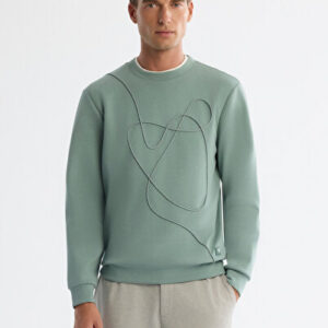 Avva 2026 Erkek Mint Yeşil Bisiklet Yaka Pamuklu Nakışlı Regular Fit Sweatshirt A42Y1247 - Premium Kalite