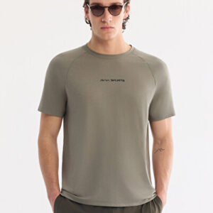 T-Shirt Erkek Haki Bisiklet Yaka Jel Baskılı A61Y1020