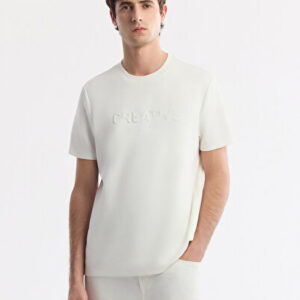 Erkek Ekru Bisiklet Yaka Baskılı Bi-Stretch İnterlok Regular Fit T-Shirt A51Y1131 | Orjinal Ürün