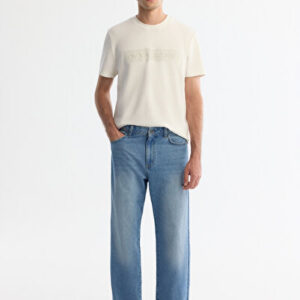 Erkek Mavi Eskitme Yıkama Tokyo Straight Fit Jean Pantolon A42Y3535 - Premium Kalite