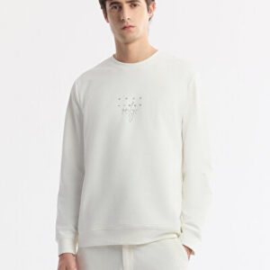 Avva Erkek Beyaz Bisiklet Yaka Baskılı Bi-Stretch İnterlok Regular Fit Sweatshirt A51Y1235