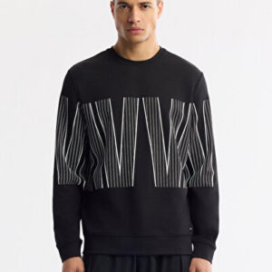 Avva 2026 Erkek Siyah Bisiklet Yaka Baskılı Bi-Stretch İnterlok Regular Fit Sweatshirt A51Y1227 - Hızlı Kargo