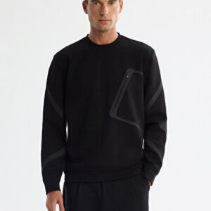 Erkek Siyah Regular Fit Bisiklet Yaka Pamuklu Baskılı Regular Fit Sweatshirt A42Y1317