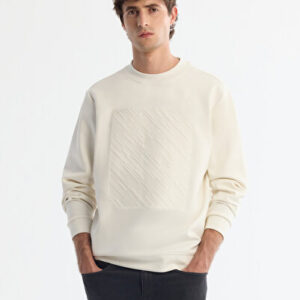 Erkek Ekru Slim Fit Bisiklet Yaka Pamuklu Baskılı Elastan Regular Fit Sweatshirt A42Y1243 - Hediye Kutulu