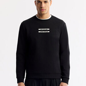 Avva Erkek Siyah Bisiklet Yaka Baskılı Bi-Stretch İnterlok Regular Fit Sweatshirt A51Y1204 - Hızlı Kargo