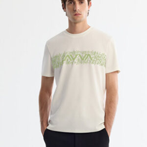 Erkek Ekru Bisiklet Yaka İnterlok Elastan Regular Fit T-Shirt A42Y1005 - Hızlı Kargo