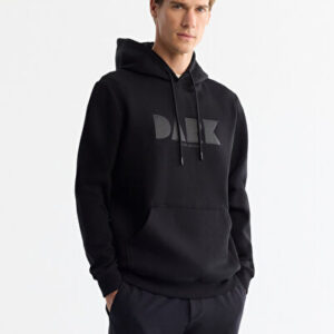 Erkek Siyah Kapüşonlu Pamuklu Baskılı Elastan Regular Fit Sweatshirt A42Y1322 - Hızlı Kargo