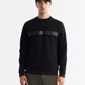 Erkek SiyahBisiklet Elastan Yaka Regular Pamuklu Sweatshirt Baskılı Fit