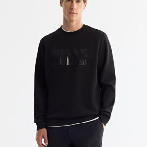 Avva 2026 Erkek Siyah Bisiklet Yaka Pamuklu Baskılı Elastan Regular Fit Sweatshirt A42Y1215 | Orjinal Ürün