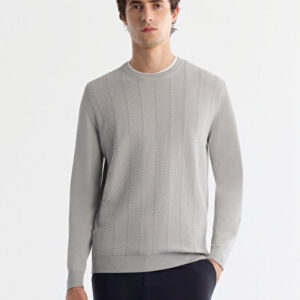 Avva 2026 Erkek Gri Bisiklet Yaka Jakarlı Rayon Triko Regular Fit Kazak A42Y5072 | Yeni Sezon