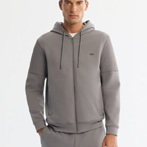 Erkek Gri Comfort Kapüşonlu Pamuklu Fermuarlı Elastan Regular Fit Sweatshirt A42Y1264 | Orjinal Ürün