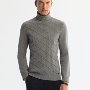 Erkek Gri Casual Tam Balıkçı Yaka Desenli Soft Touch Triko Regular Fit Kazak A42Y5117