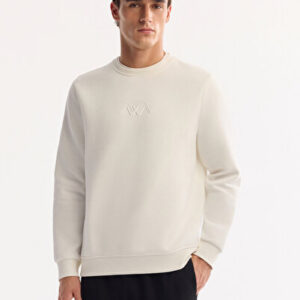 Erkek Beyaz Comfort Bisiklet Yaka Pamuklu Şardonlu Baskılı Regular Fit Sweatshirt B001033 | Yeni Sezon