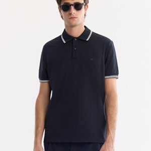Mens Kıvrılmaz Polo Teknik Navy Regular Kumaş Yaka Fit Pamuklu T-Shirt