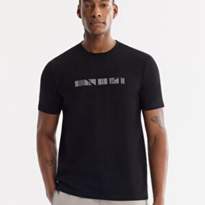 2026 T-Shirt Erkek Siyah Bisiklet Yaka Baskılı İnterlok Regular Fit A61Y1061