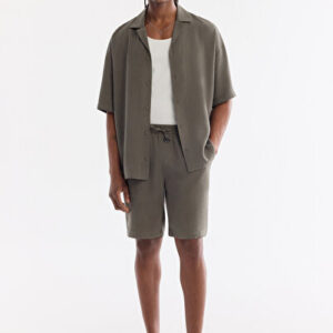 Şık Beli Alan Haki Lastikli Şort Mens Touch Soft Fit Relaxed Nefes