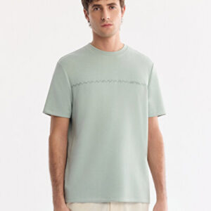 Erkek Bisiklet İnterlok Karışımlı Yeşil Fit Baskılı Mint Regular Viskon T-Shirt A61Y1052