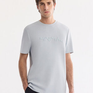 Bay Mavi Bisiklet Frekans Baskılı Yaka İnterlok T-Shirt