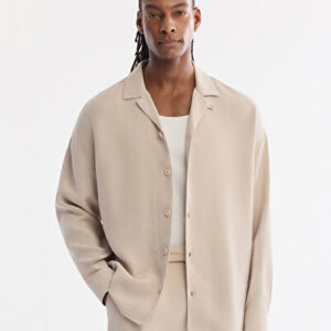Gömlek Erkek Bej Apaj Yaka Soft Touch Oversize Fit A61Y2092