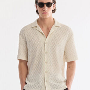 Bay Ekru Soft Kısa Fit Nefes Comfort Apaj Yaka Alan Kol Touch Shirt