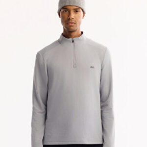 Şık Regular Erkek Sweatshirt İçi Yaka Gri Dik Şardonlu Fit Teknik Kareli Kumaş