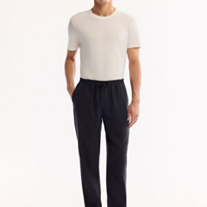 Bay Fit Lastik Relaxed Beli Bağcıklı Touch Soft Siyah Chino