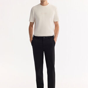 Mens Siyah Fit Viskon Karışımlı Yanı Chino Lastikli Slim Pantolon A52Y3053